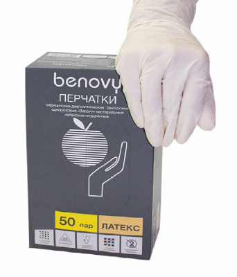 Перчатки латексные опудренные Benovy фото